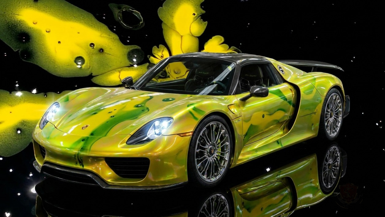 Electric Bloom - Porsche 918 Spyder - Liquid Metal Chrome Blue (3R7) - Splatchi Couture