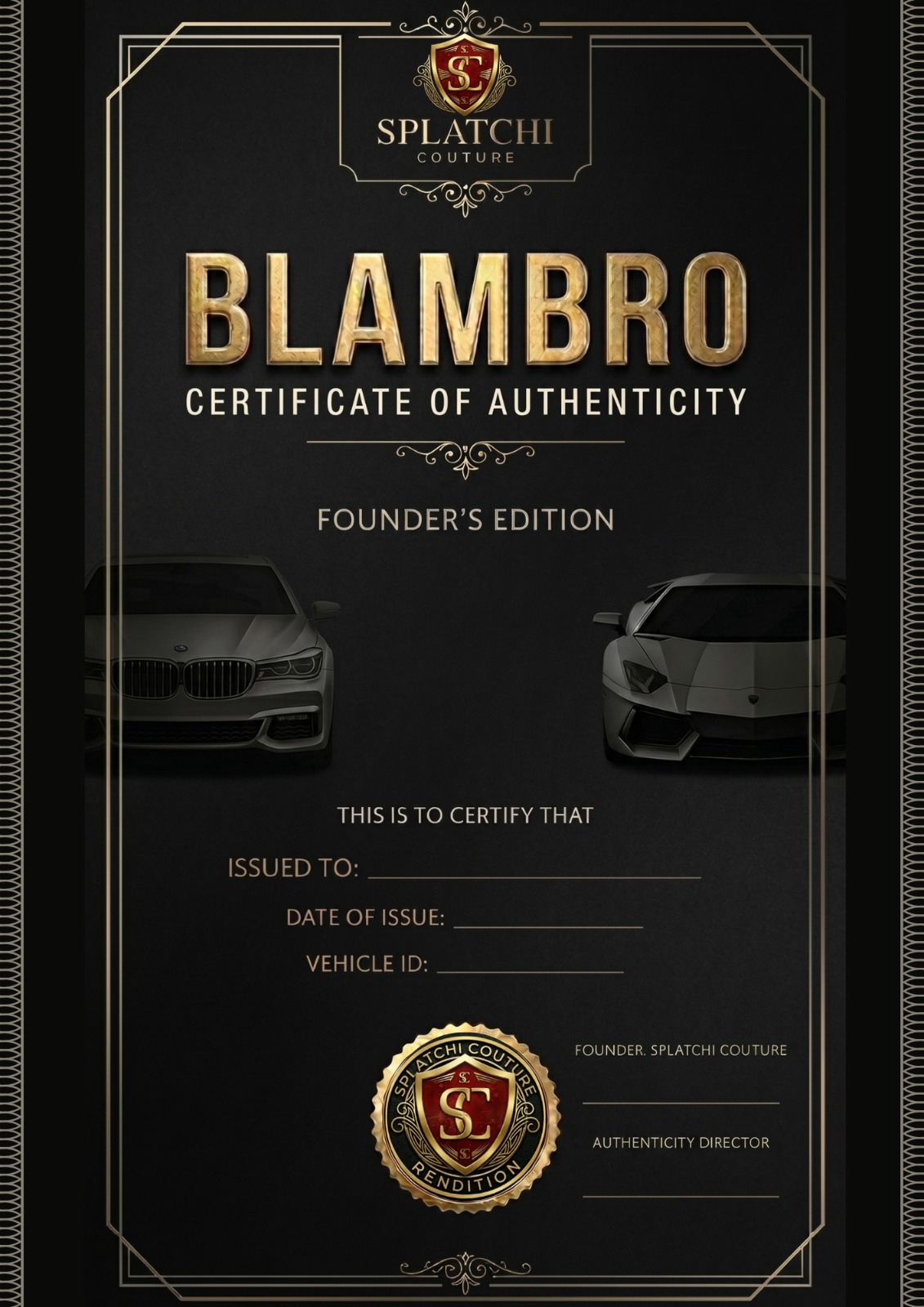 BLAMBRO Certificate of Authenticity - Founder's Edition by Splatchi Couture